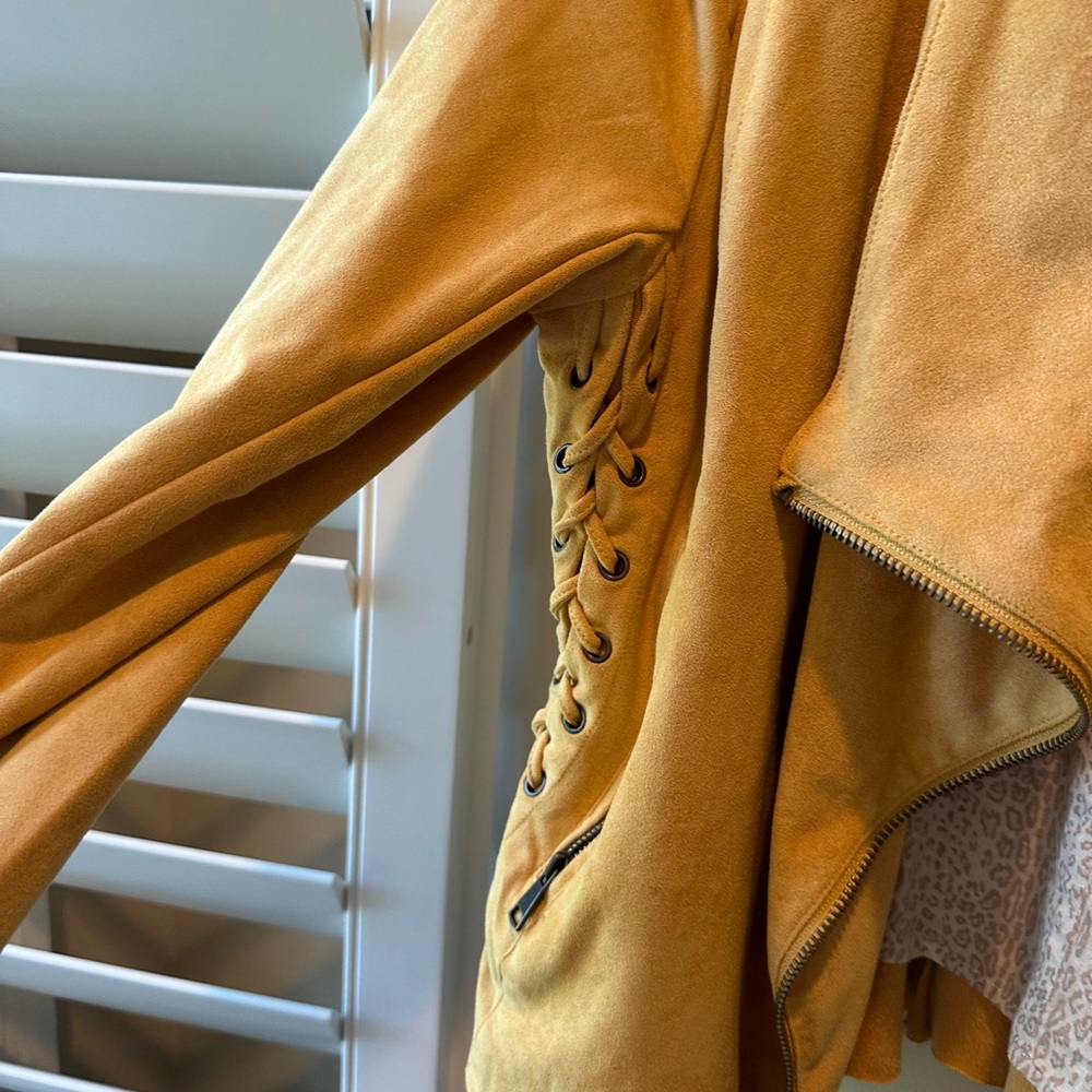 Willow Yellow Leather Jacket with Waterfall Front - Picture 12 of 14
